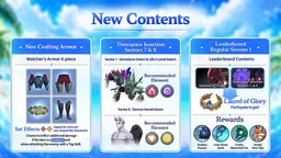 New content slide: Watcher's Armor, Timespace Junction Sectors 7 and 8, and Leaderboard Season 1