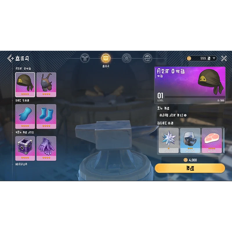 Crafting screen with Equipment and Sets tabs visible.