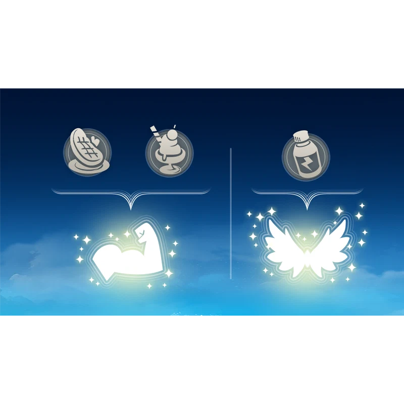 Cooking results screen showing Main dish, Side dish and Drink categories with their effect descriptions.